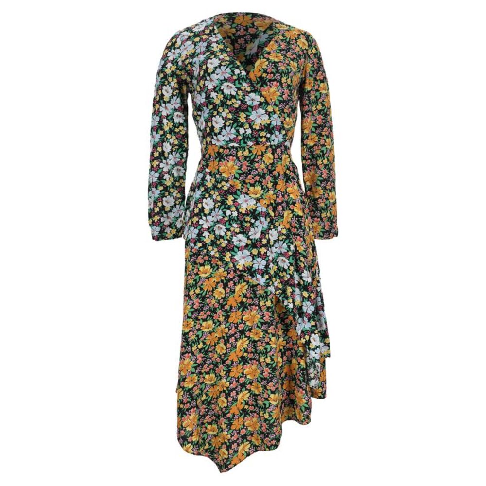 Maje Roen Asymmetrical Midi Wrap Dress in Multicolor Viscose